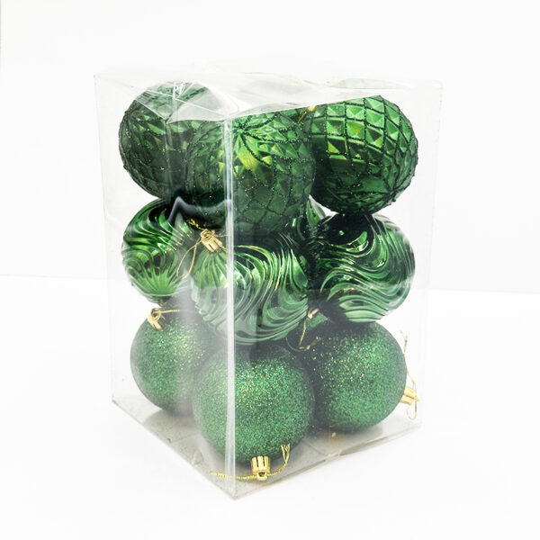 8CM Emerald Green Mixed Baubles 12PC