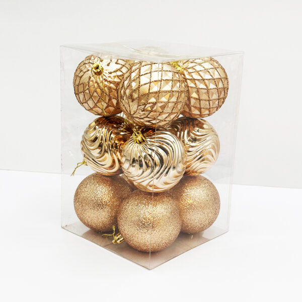 8CM Champagne Mixed Baubles 12PC
