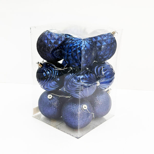 8CM Navy Blue Mixed Baubles 12PC