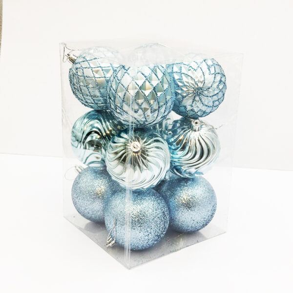8CM Light Blue Mixed Baubles 12PC