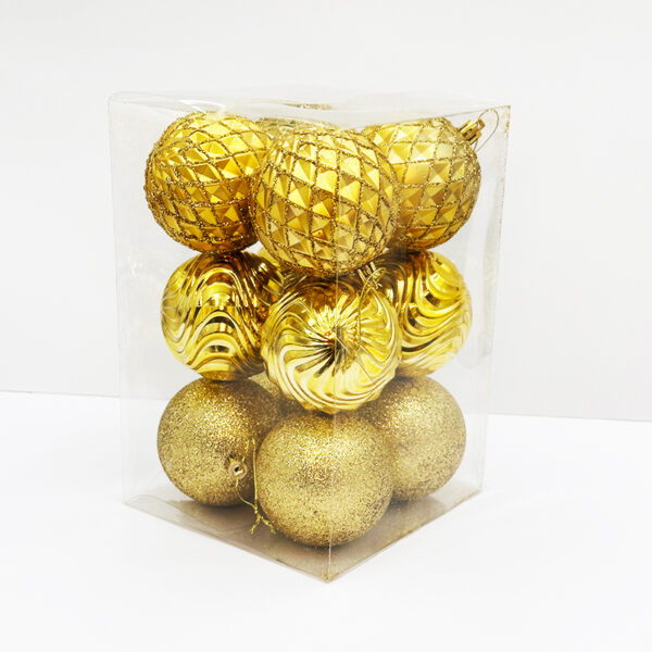 8CM Gold Mixed Baubles 12PC