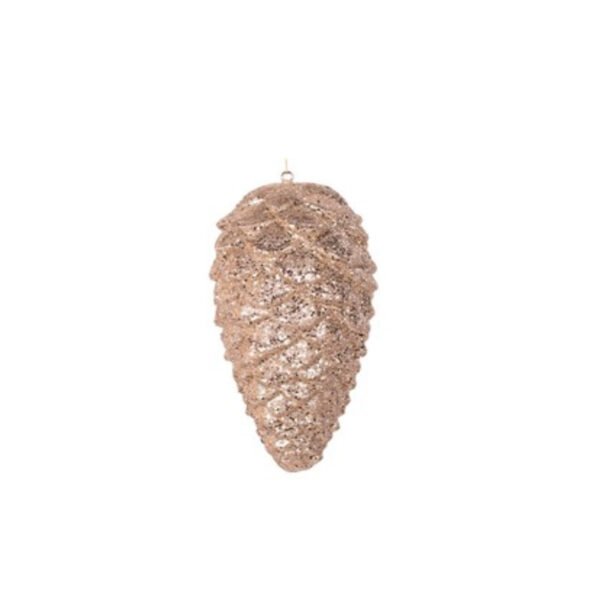 23CM CHAMPAGNE GLITTER PINECONE  POLYFOAM HANGING ORNAMENT