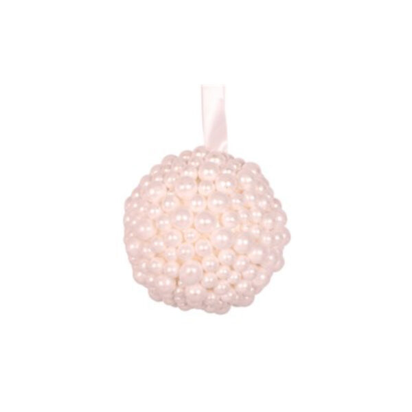 12CM WHITE BALL TREE ORNAMENT WITH WHITE RIBBON