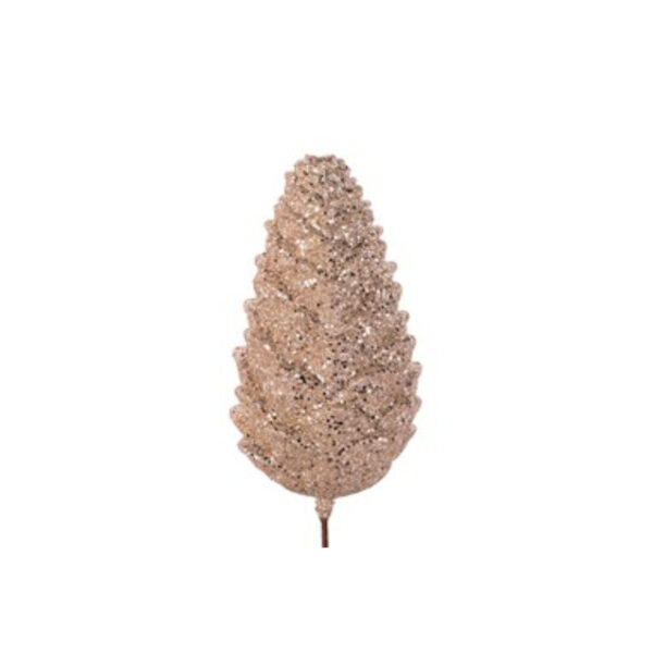 46CM CHAMPAGNE GLITTER POLYFOAM PINECONE PICK