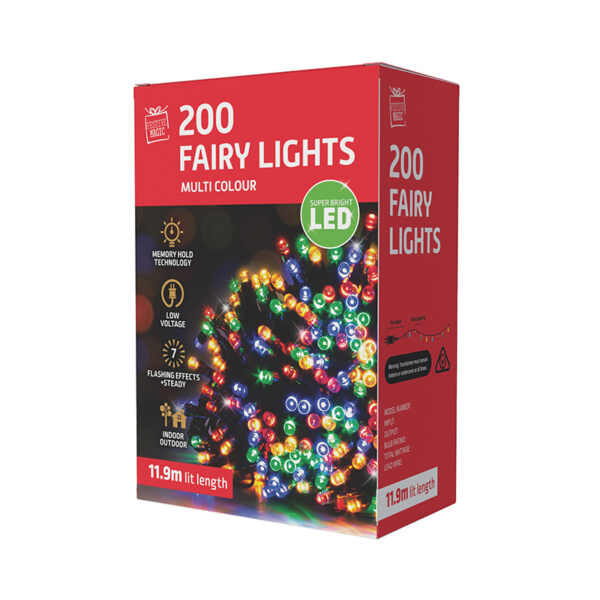 11.95m 200  MULTICOLOURED LED FAIRY LIGHTS FLASHING