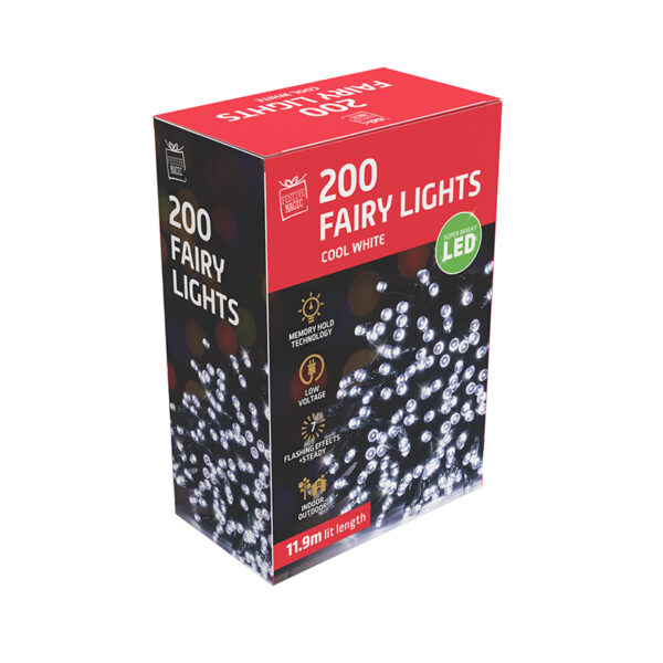 11.95m 200  WHITE LED FAIRY  LIGHTS FLASHING