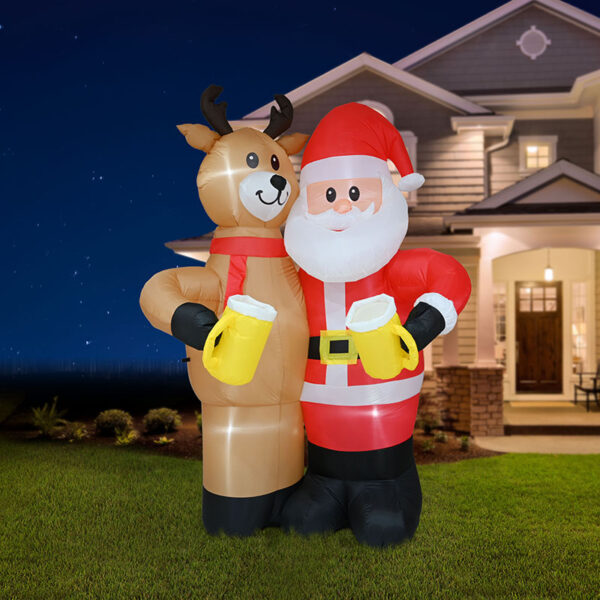 santa and deer inflatable
