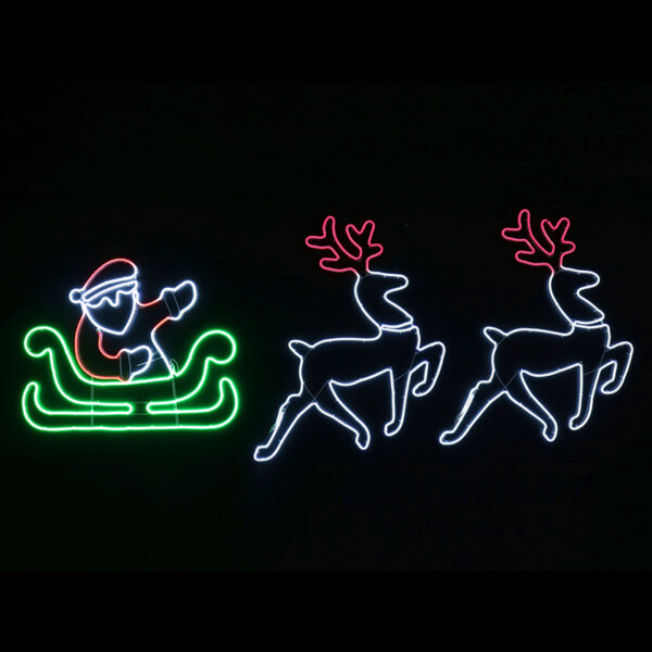 NEON SANTA DEER AND SLEIGH